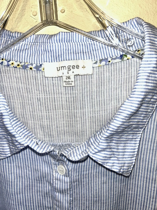 Umgee USA 2XL Blue White Striped Button Up Shirt Women Plus Boho Coastal Top - Picture 4 of 8